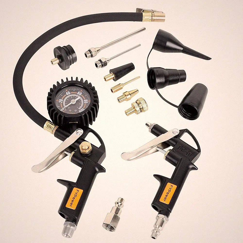 10 Pieces Heavy Duty Compressor Accessory Kit, 100PSI Tire Inflator with Gaug...