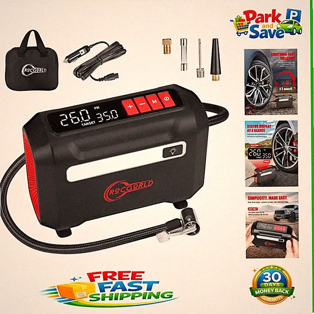 Compact 12V Air Compressor with Advanced Dual Digital Display and Auto-Shutoff