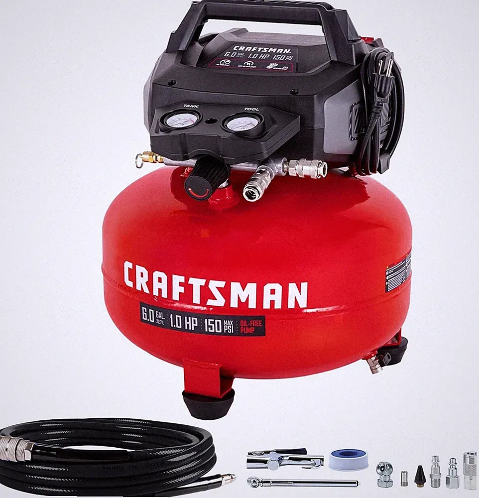 CRAFTSMAN 6B Gallon Pancake Air Compressor, Portable Oil-Free, 150 PSI, 2.6 SCFM