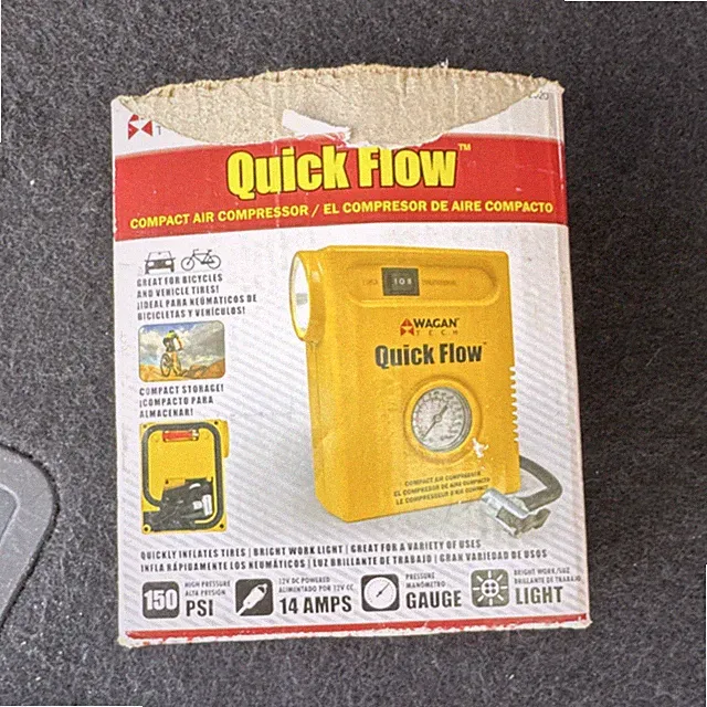 Wagan Tech Quick Flow 150 PSI Portable 12V Compact Air Compressor Yellow Gauge